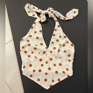 Abercrombie & Fitch Retro White and Brown Polka Dot Halter Top